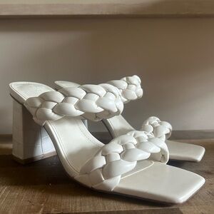 White braided Heeled Sandals